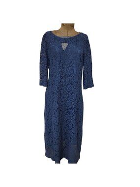 Cocoepps Womens Maxi Dress XXL Blue Floral Lace Overlay Keyhole Neckline